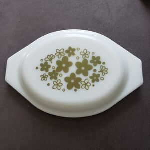 Pyrex Vintage Casserole Oval Dish Lid Spring Blossom Green Pattern "Crazy Daisy"